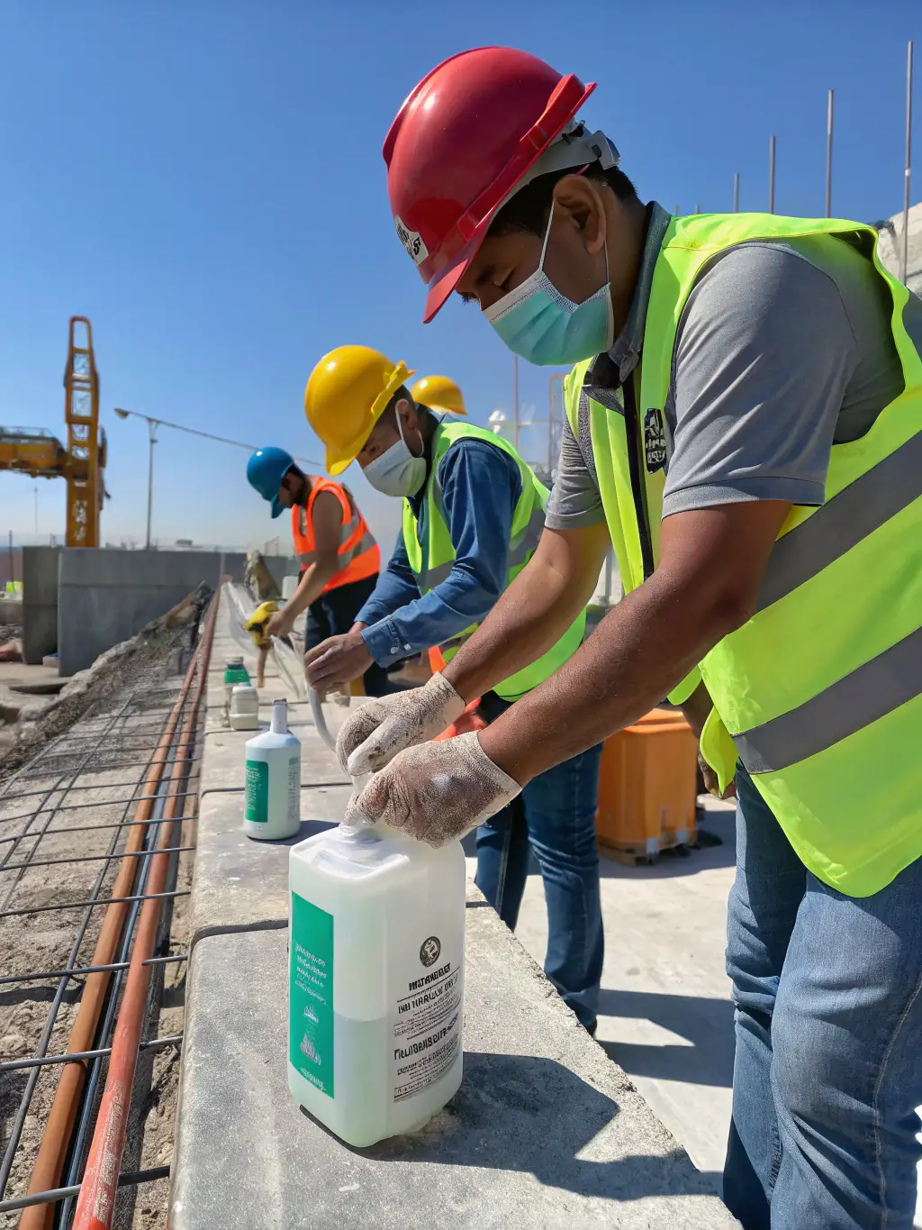 A construction site with workers wearing safety gear, highlighting the provision of personnel for construction projects.